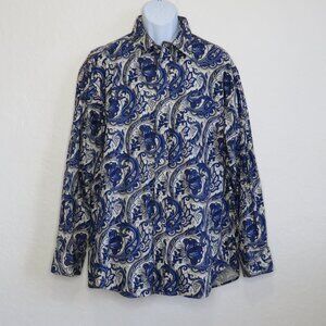 Blacker* Men's Long Sleeve Button Down Curved Hem Pocket BOHO Dress Shirt~ XL